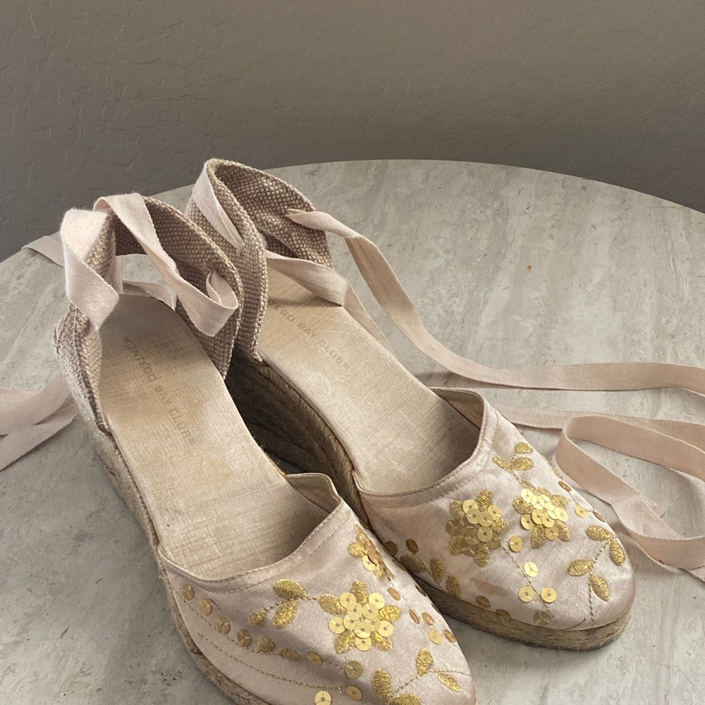Montego Bay Club Cream and Gold Espadrilles